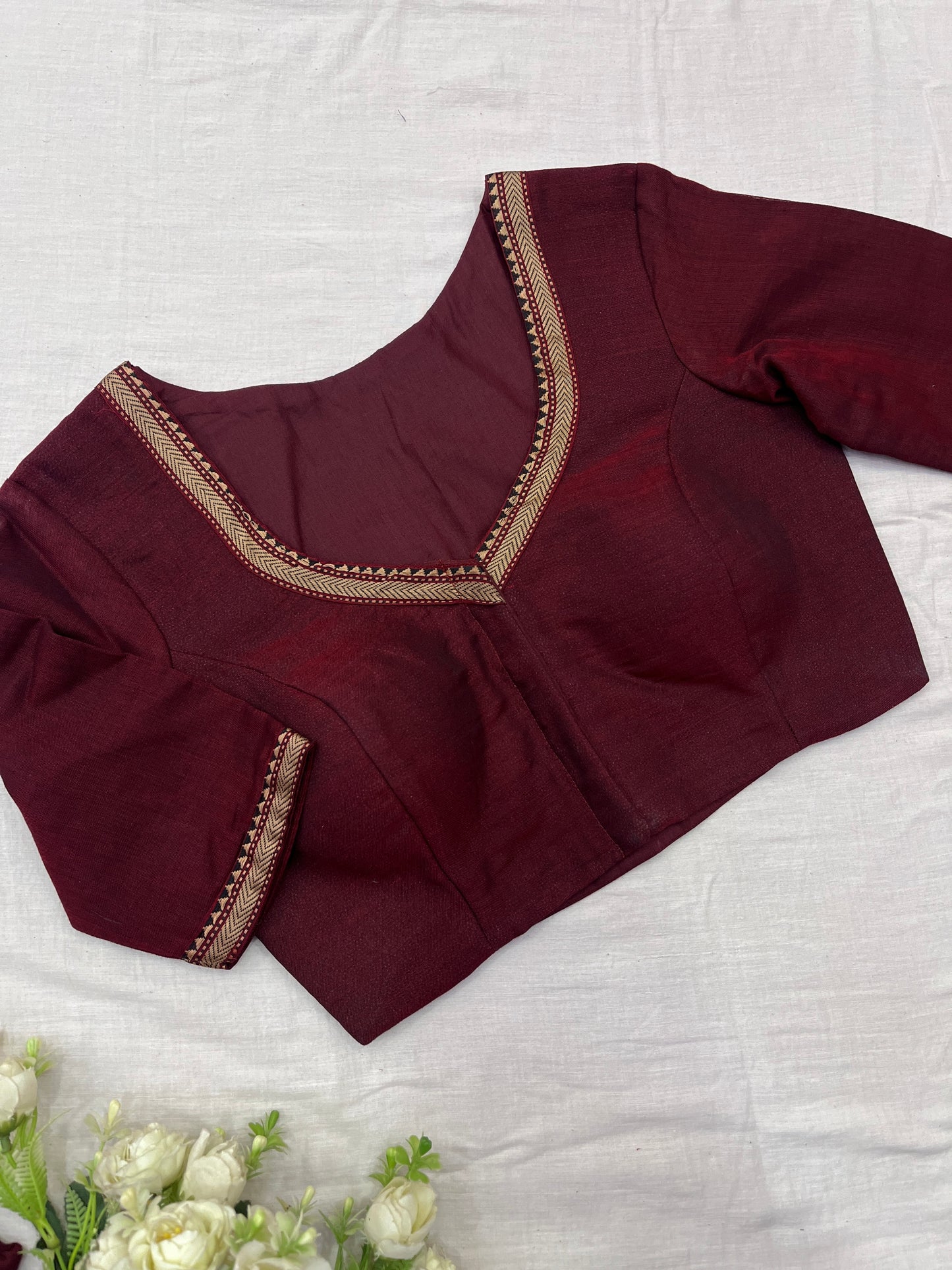 Maroon Narayanpet Saree Blouse Co-Ord Set