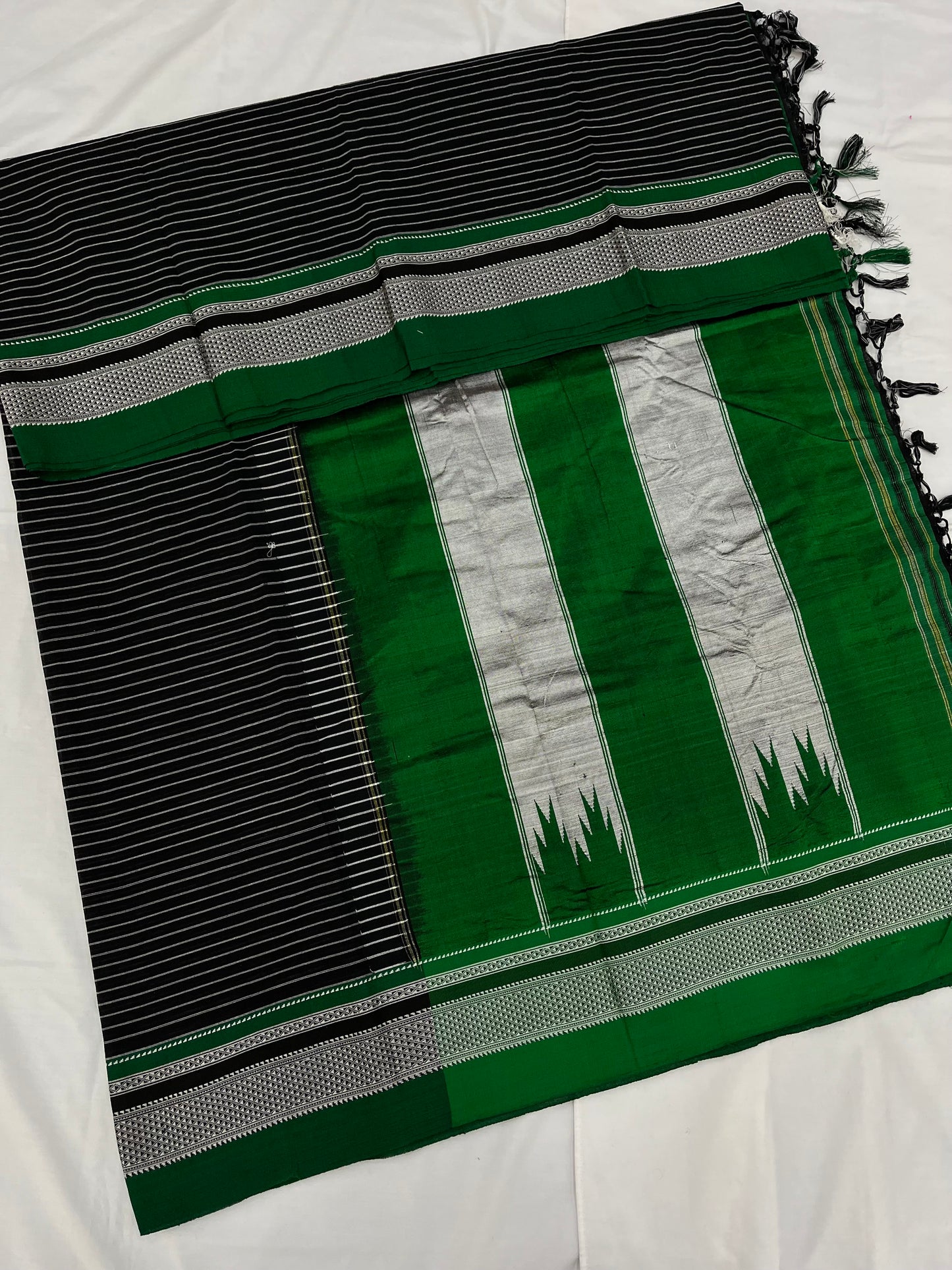 Black Green Stripe Ilkal Saree