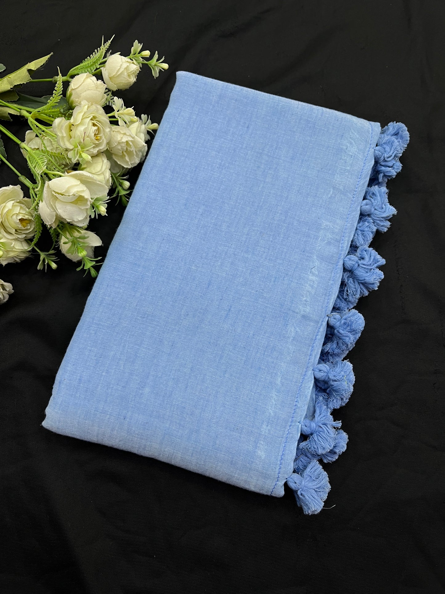 Powder Blue Mulmul Cotton Saree