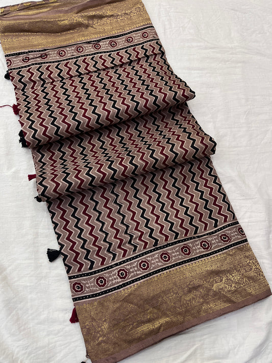 Ajrakh Dola Silk Saree 02