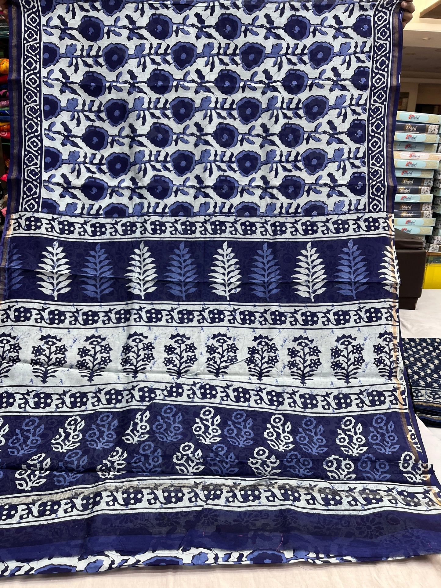 Indigo Chanderi Cotton Saree 4