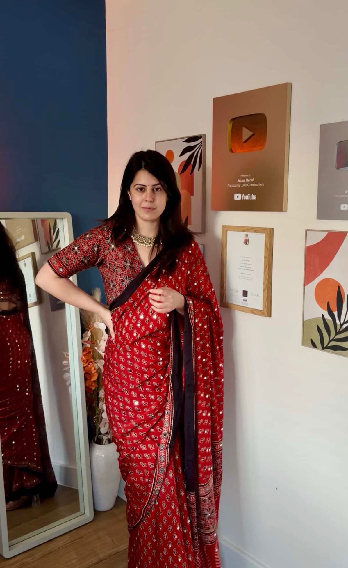 Kalyani Mirror Ajrakh Modal Silk Saree Blouse Combo Set (Pre Order - Dispatch Starts 25th June 2026)