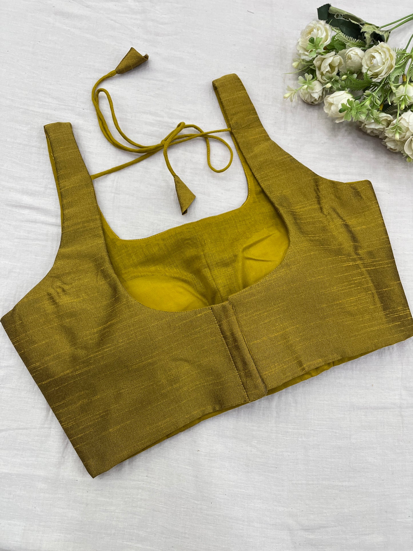 Olive Gold Raw Silk Basic Strap Blouse