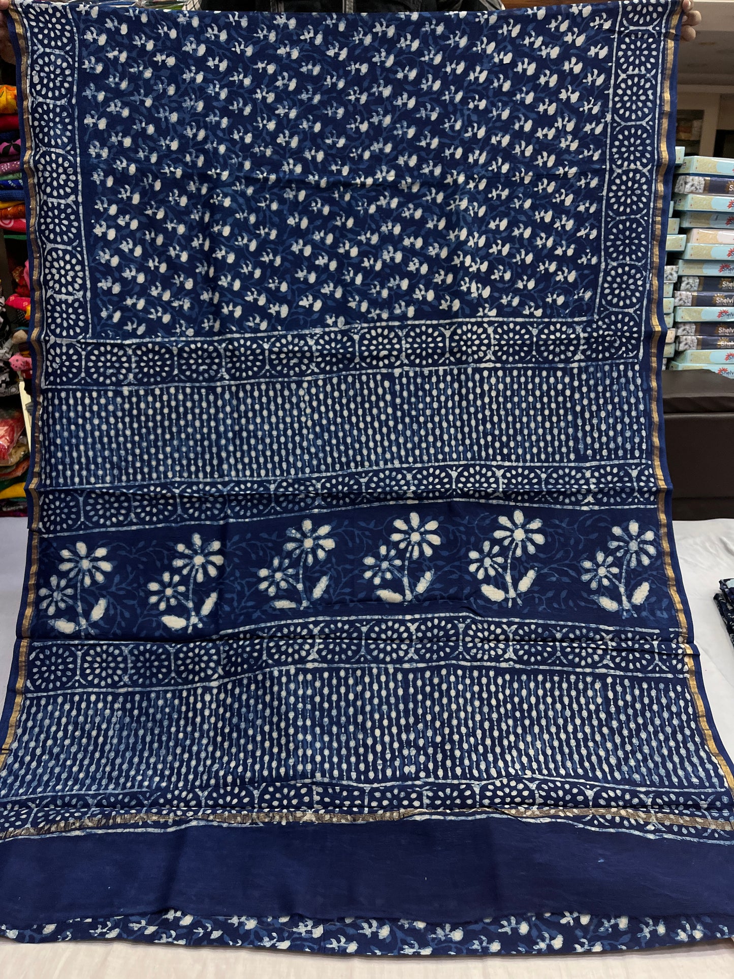 Indigo Chanderi Cotton Saree 3