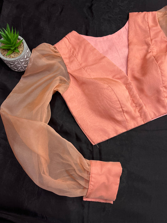 Peach Organza Ballon Full Sleeves Blouse