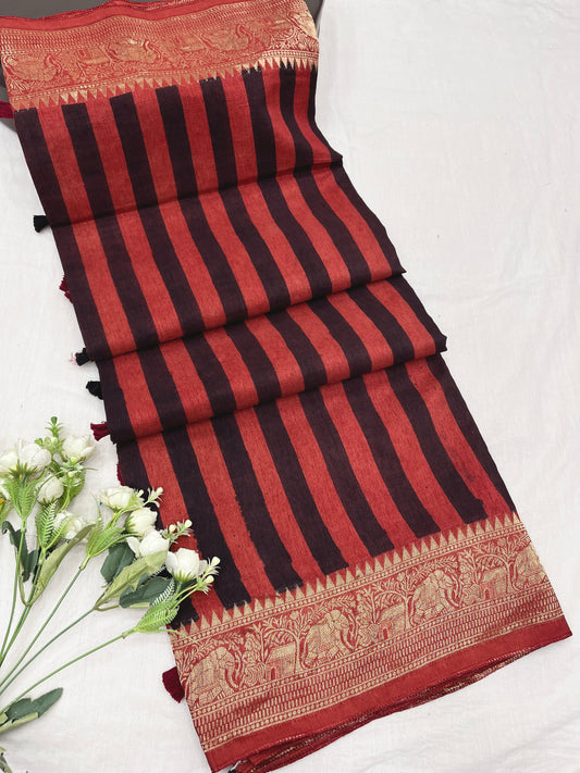 Ajrakh Dola Silk Saree 10