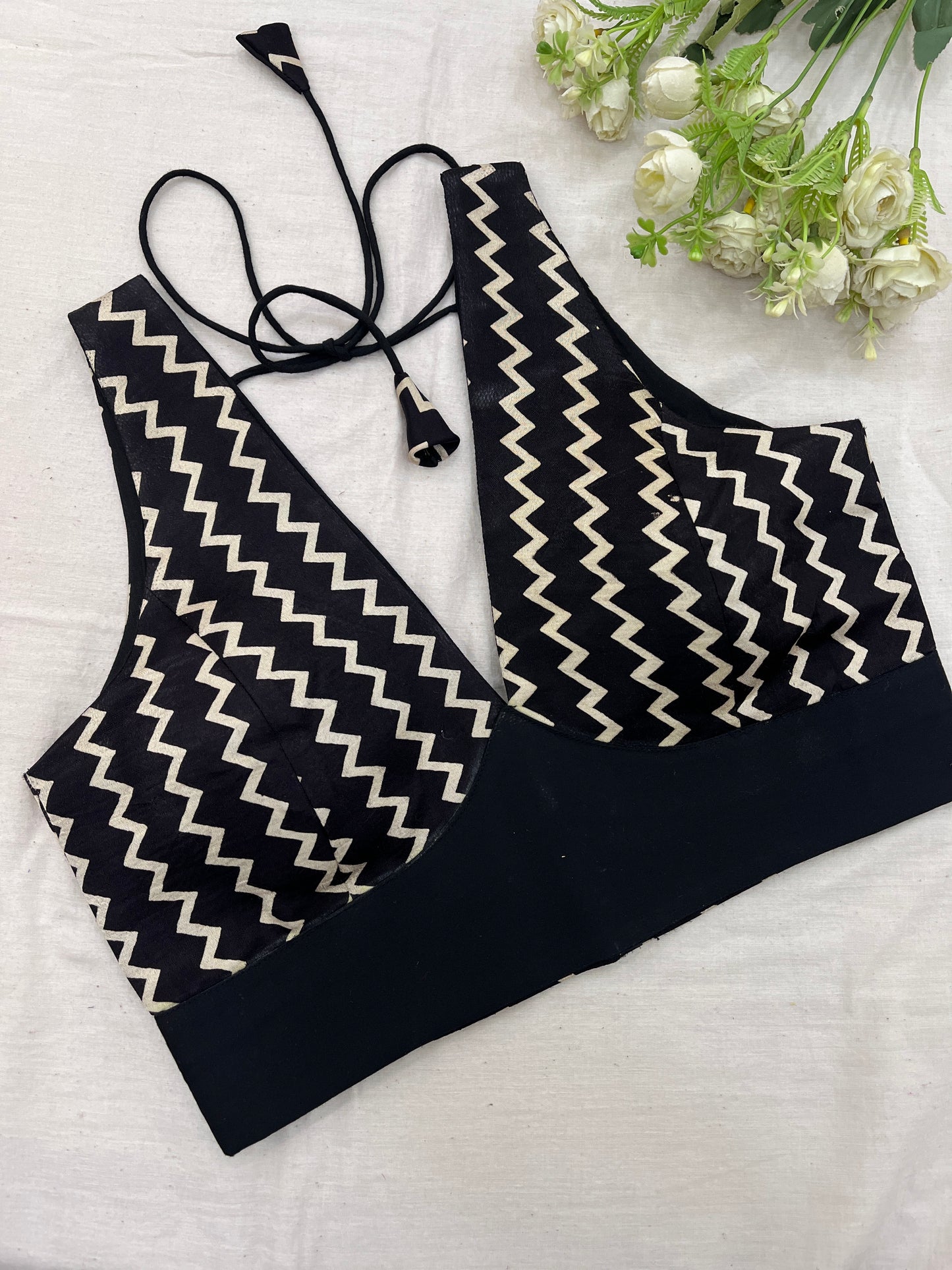 Black Chevron Modal Silk Blouse