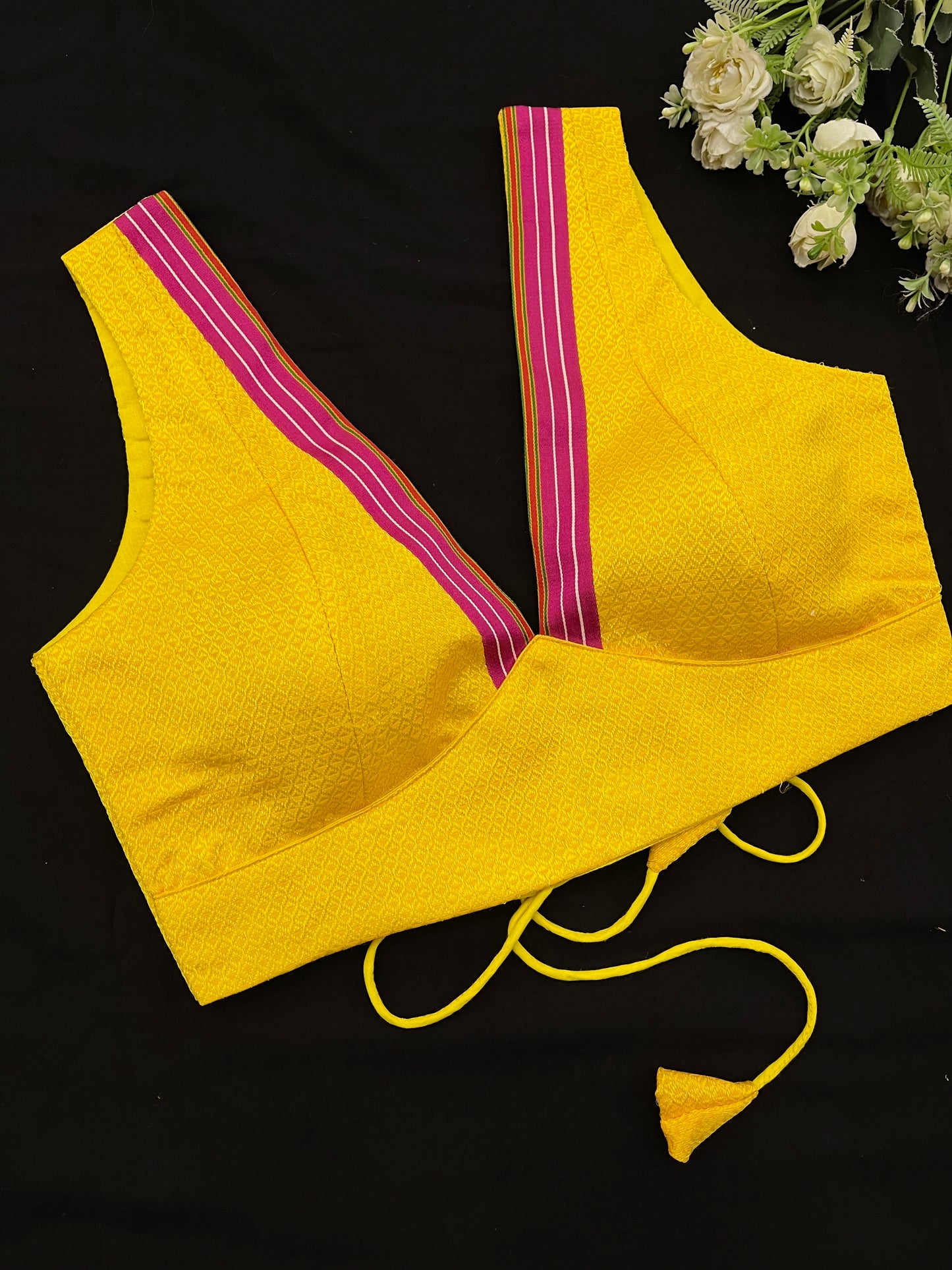 Yellow Pink Cross Belt Khun Blouse