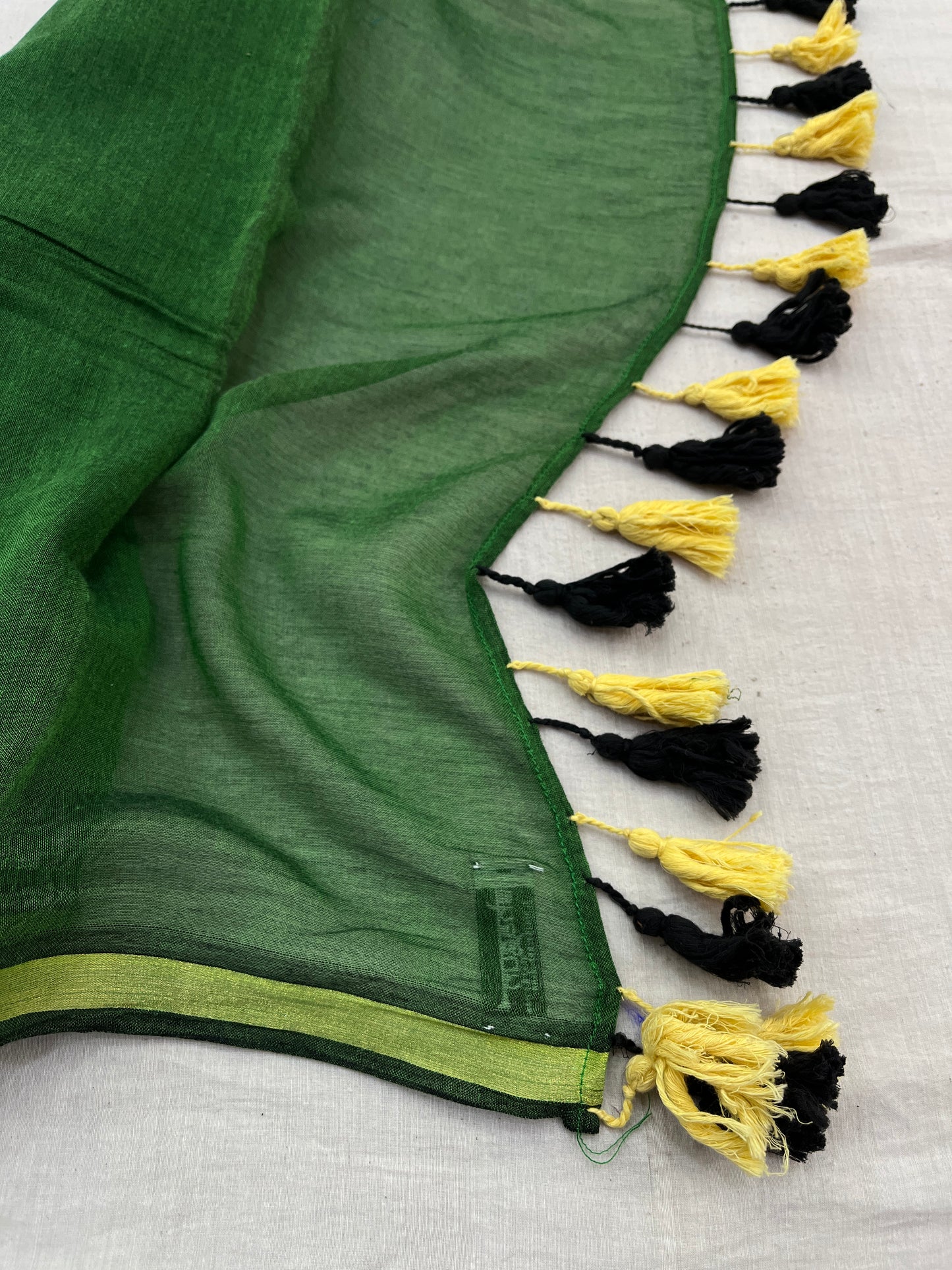 Green Gold Zari Border Mulmul Saree