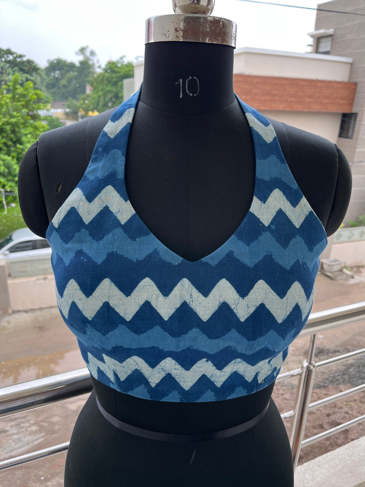 Indigo Waves Cotton Crop Top