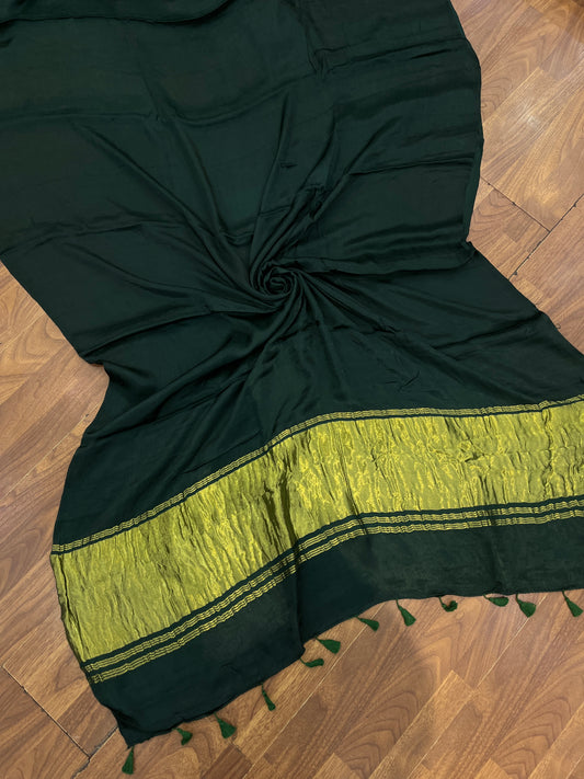 Forest Green Modal Silk Lagdi Pallu Saree