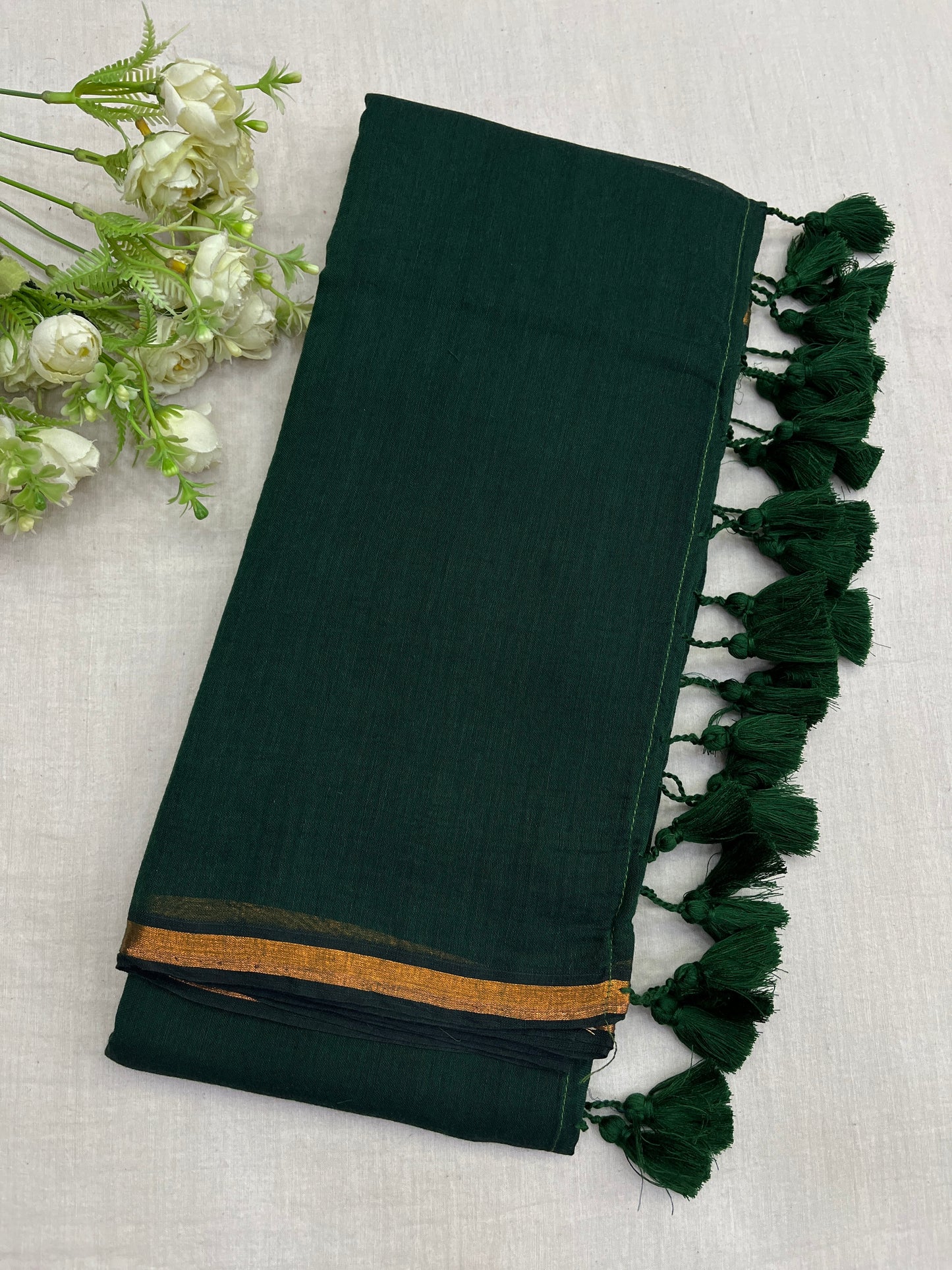 Green Copper Zari Border Mulmul Cotton Saree