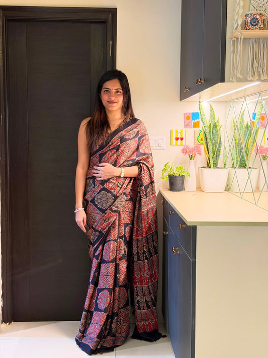 Sanchi Ajrakh Print Modal Silk Saree