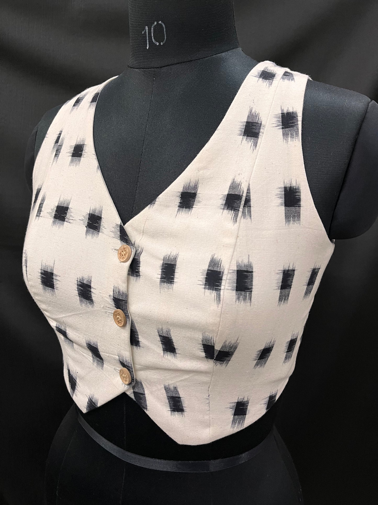 Black & White Double Ikkat Crop Top Blouse