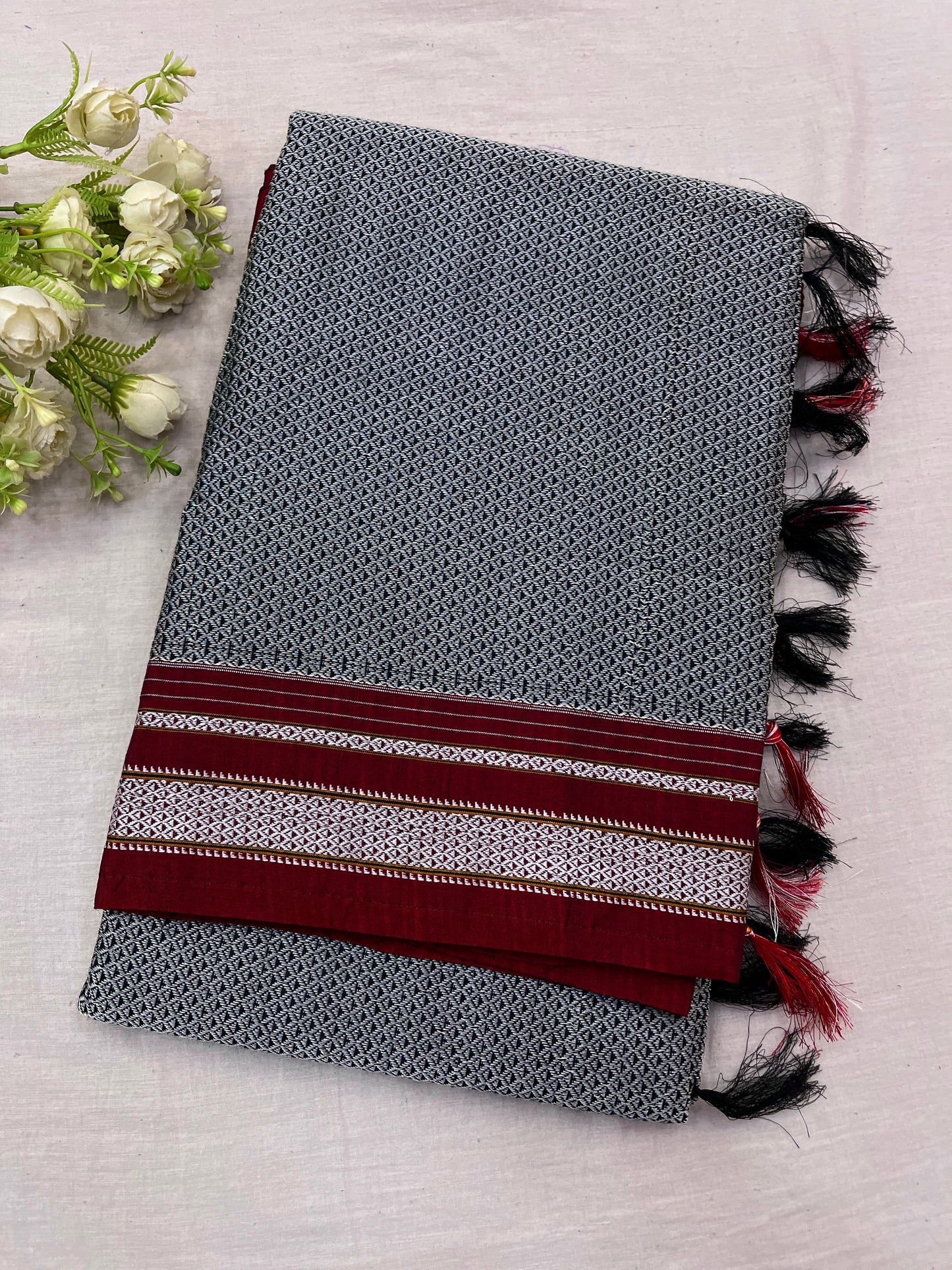 Grey Maroon Khun Saree