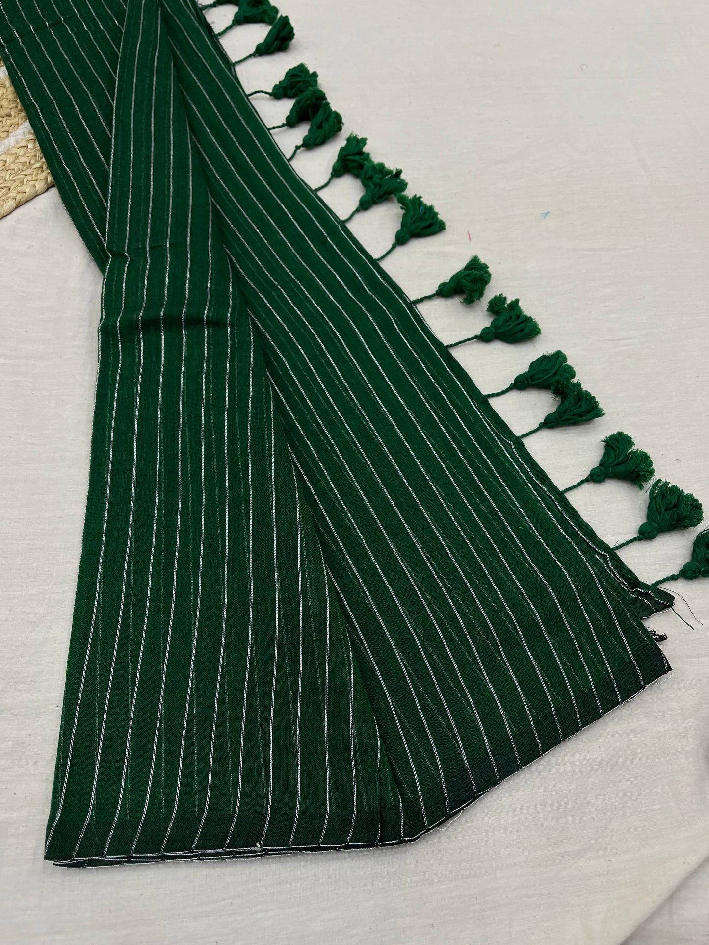 Green zari Lines Mulmul Saree