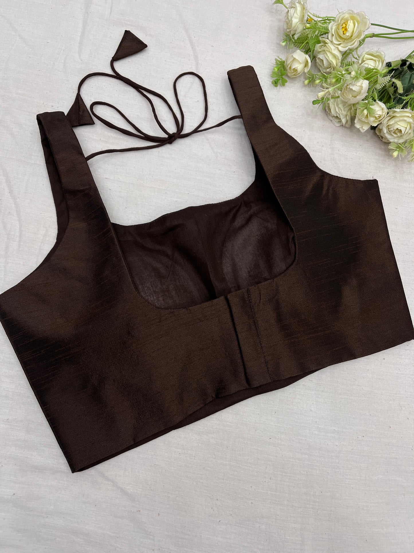 Coffee Raw Silk Basic Strap Blouse