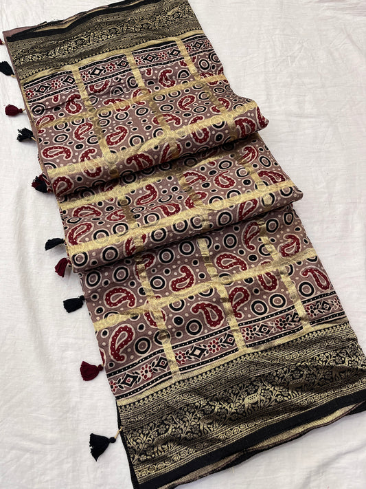 Ajrakh Dola Silk Saree 08