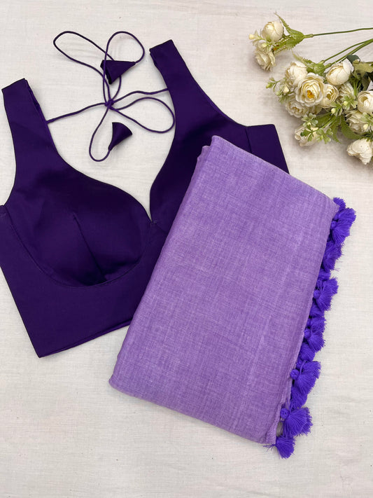 Lavender Purple Saree Blouse Combo Set