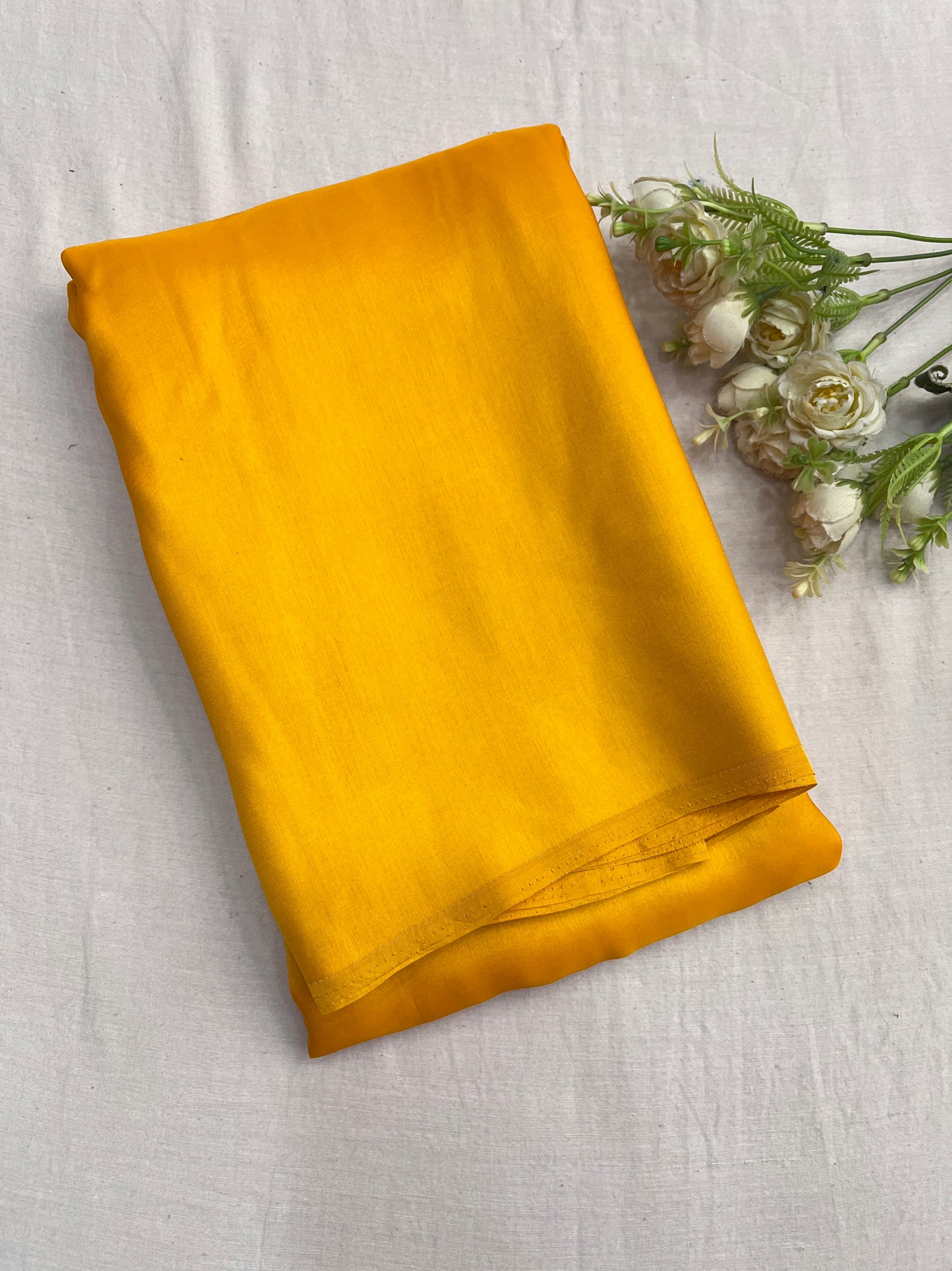 Yellow Plain Malai Silk Saree