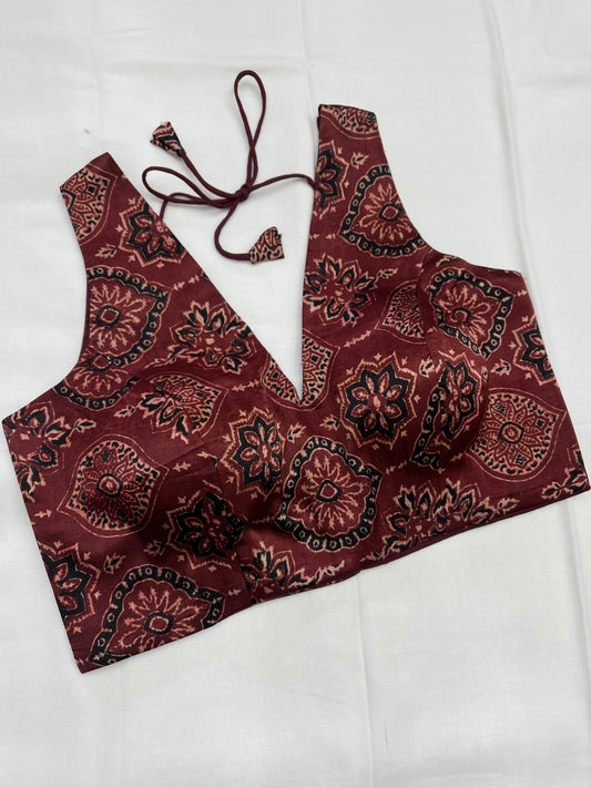 Maroon Rust Modal Silk V-Neck Sleeveless Blouse