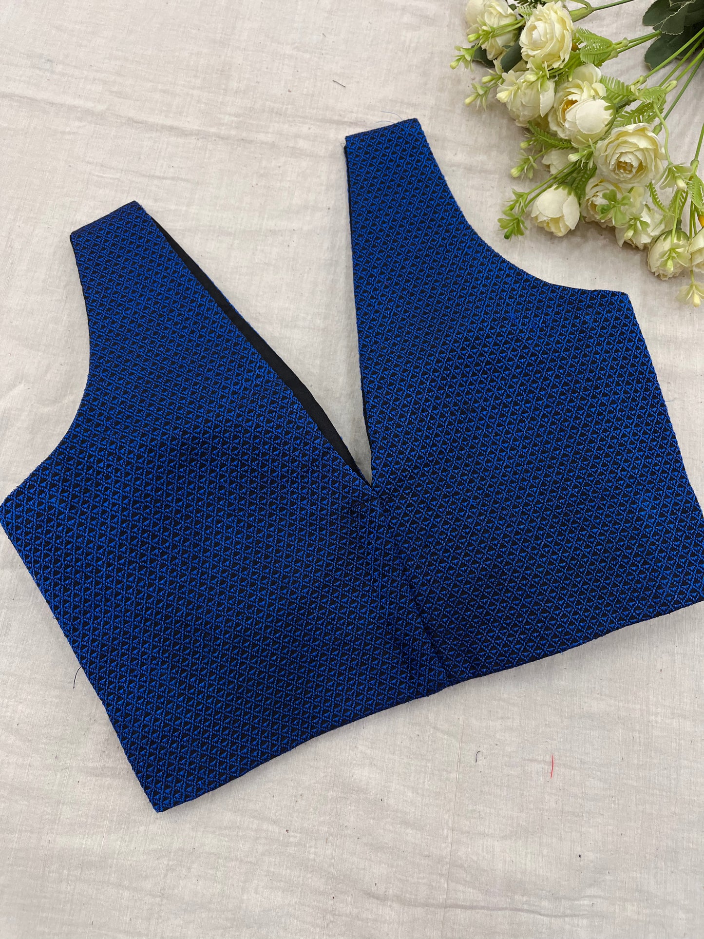 Blue Black Cross Belt Khun Sleeveless Blouse