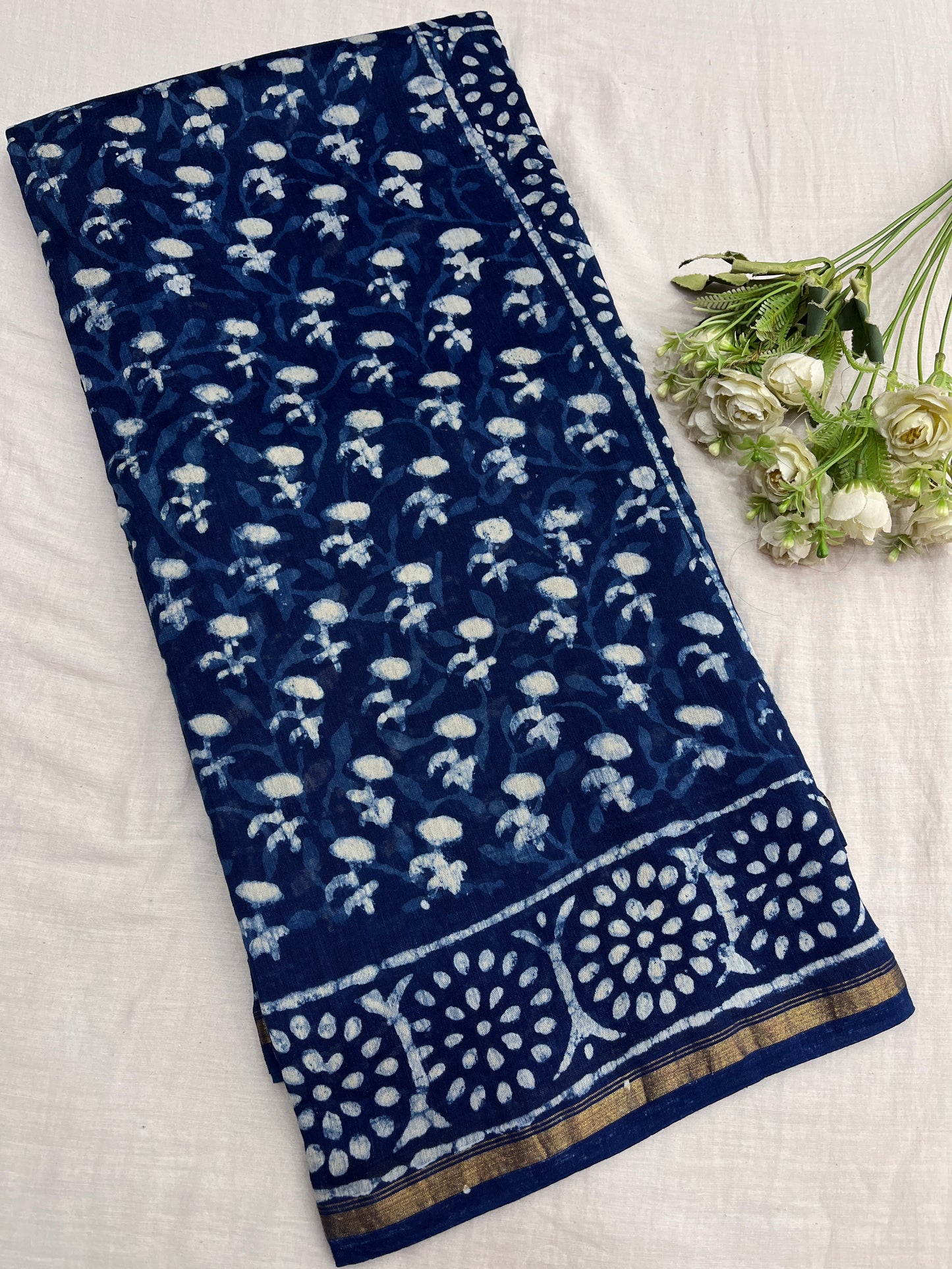 Indigo Chanderi Cotton Saree 3