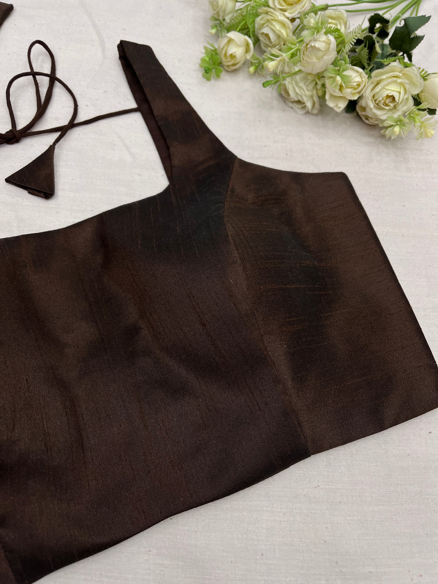 Coffee Raw Silk Basic Strap Blouse