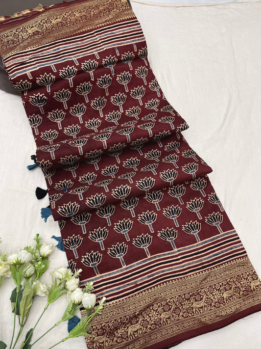 Ajrakh Dola Silk Saree 17