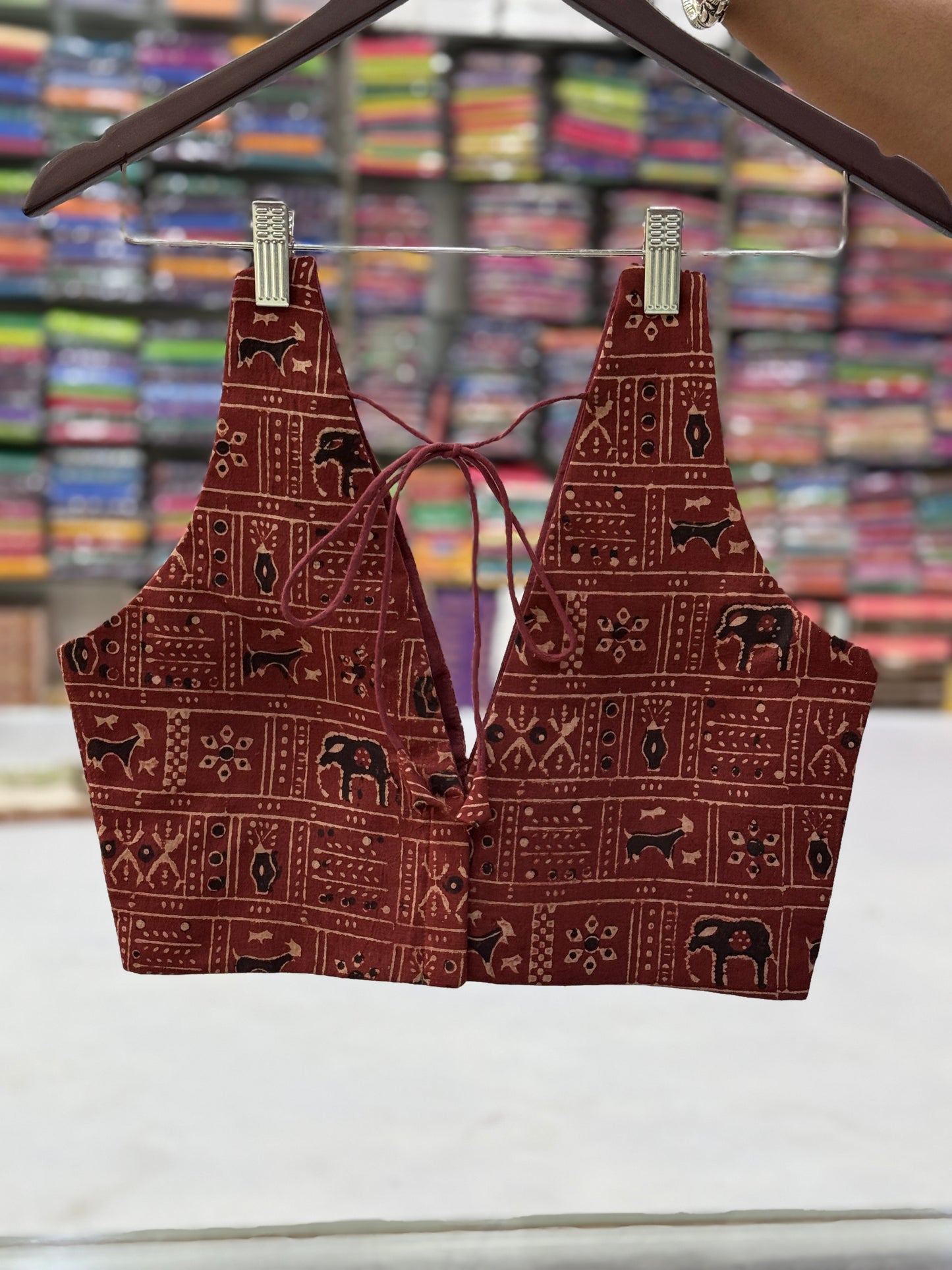 Vanaj Cross Belt Ajrakh Cotton Blouse