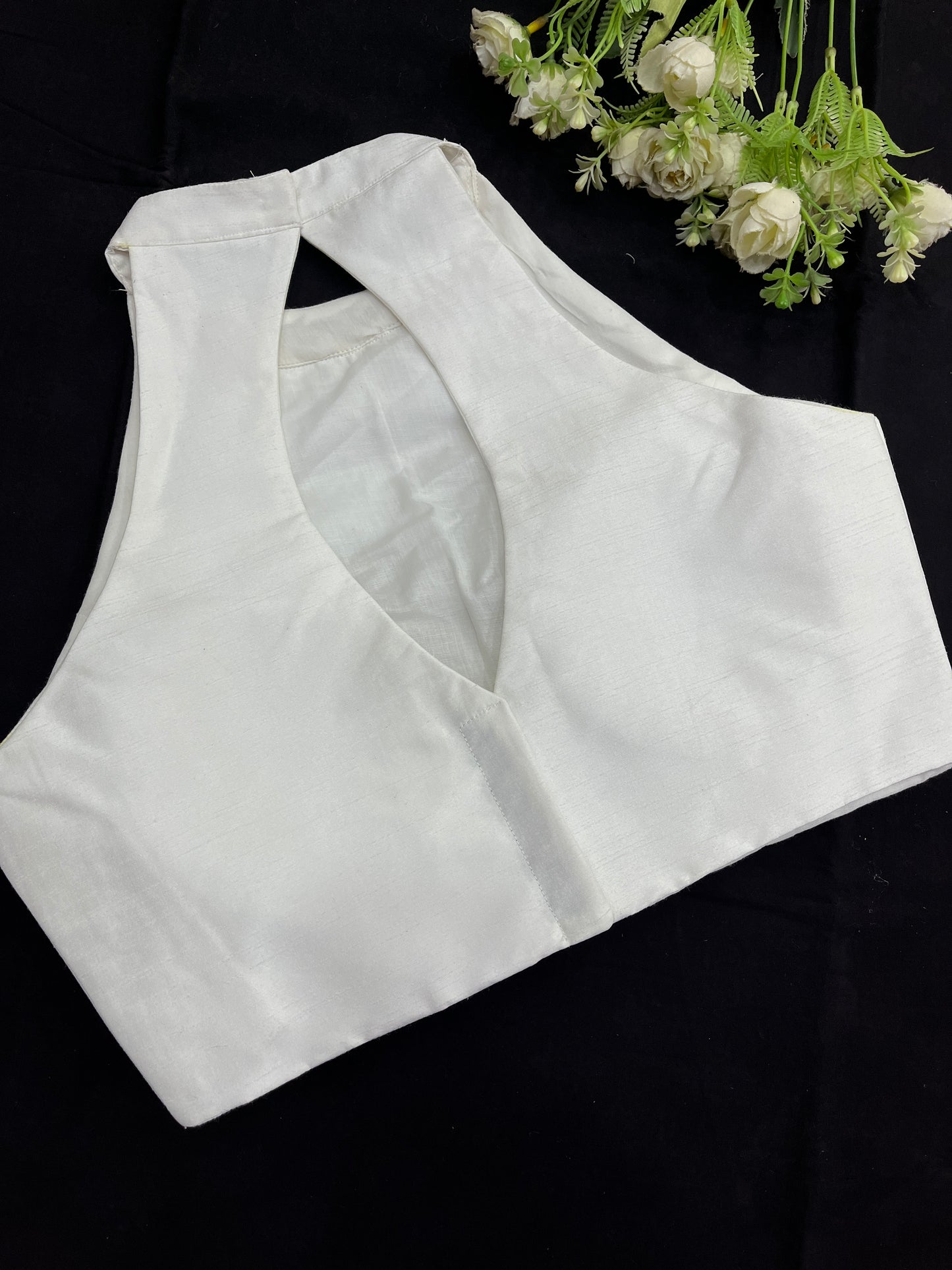 White Halter Neck Raw Silk Blouse