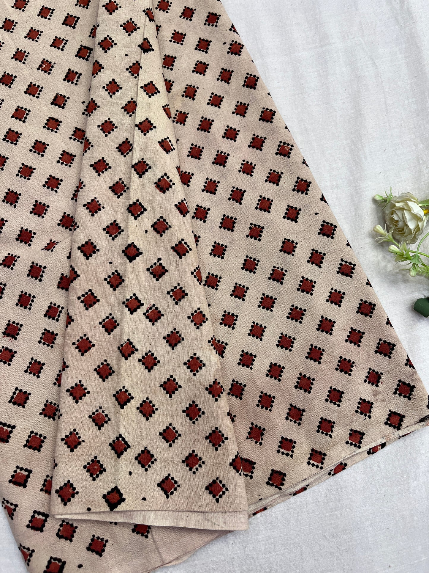 Beige Brick Ajrakh Cotton Fabric