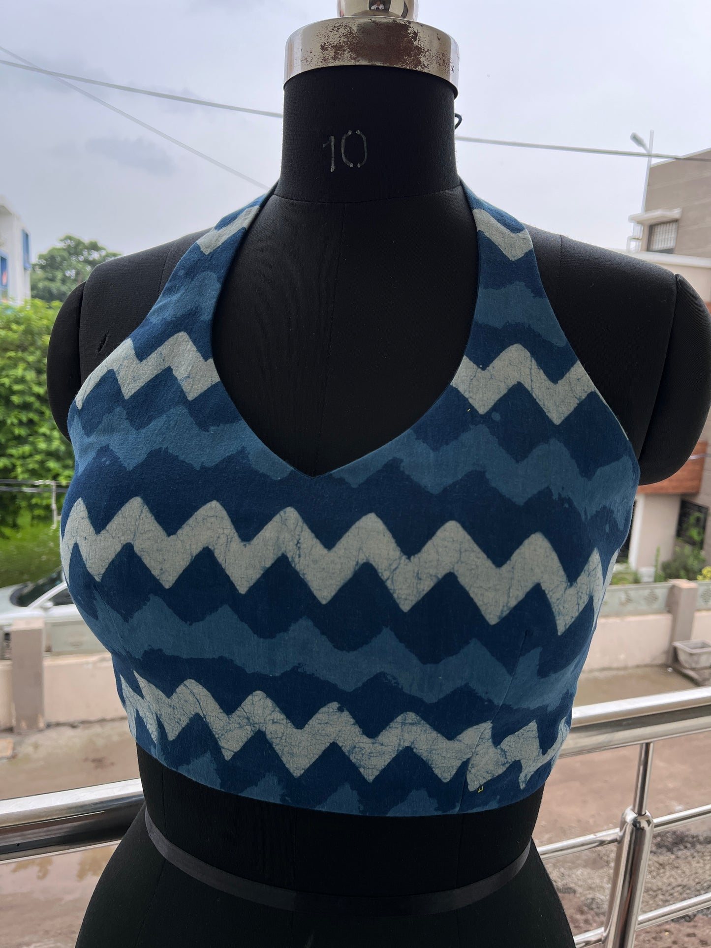 Indigo Waves Cotton Crop Top