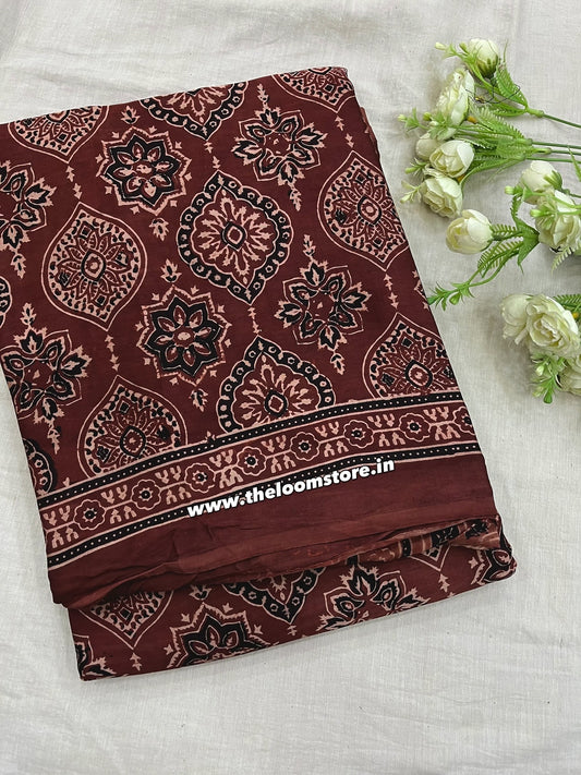 Matte Brown Badam Ajrakh Modal Silk Saree