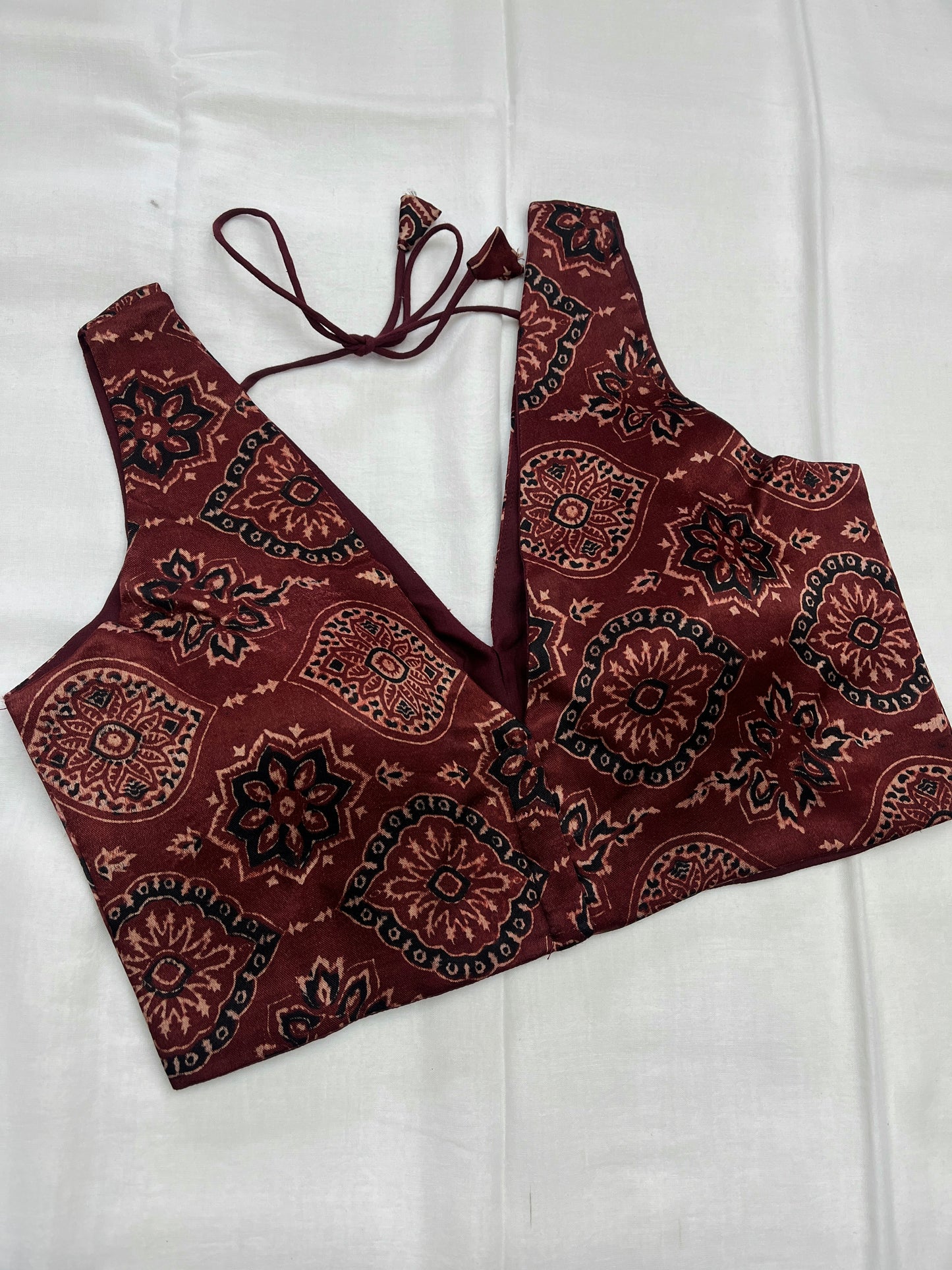 Maroon Rust Modal Silk V-Neck Sleeveless Blouse