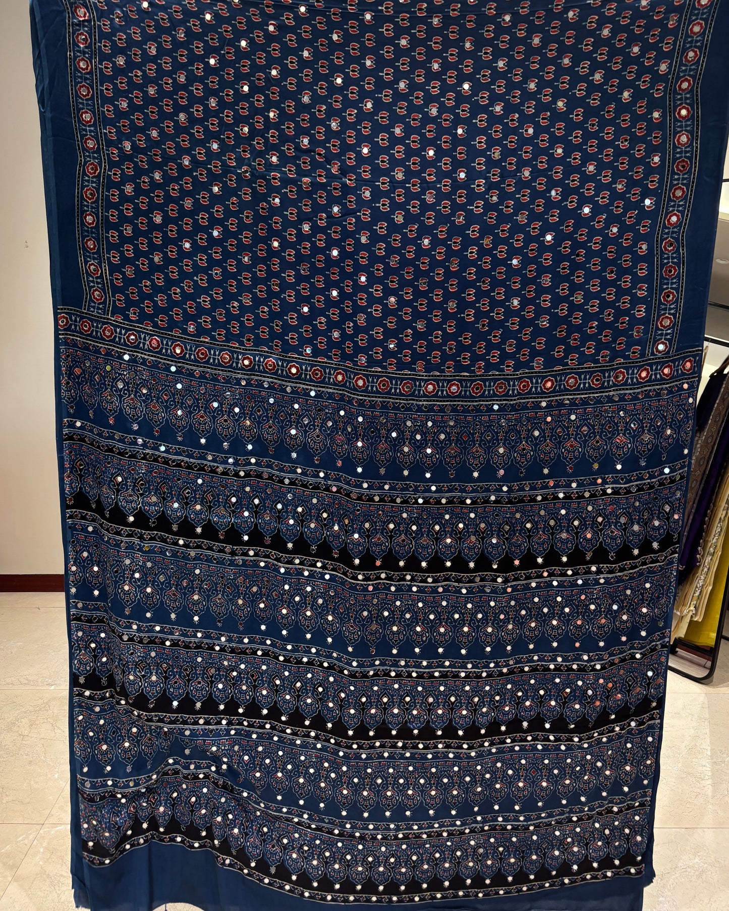 Blue To Blue Lotus Ajrakh Mirror Saree (Pre-order Dispatch Starts 15th Aug 2026)