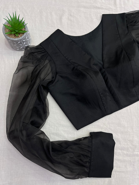 Black Organza Ballon Full Sleeves Blouse