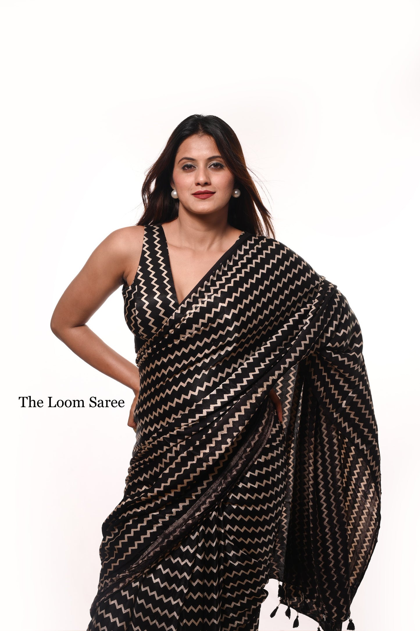 Black Chevron Saree Blouse Co-Ord Set