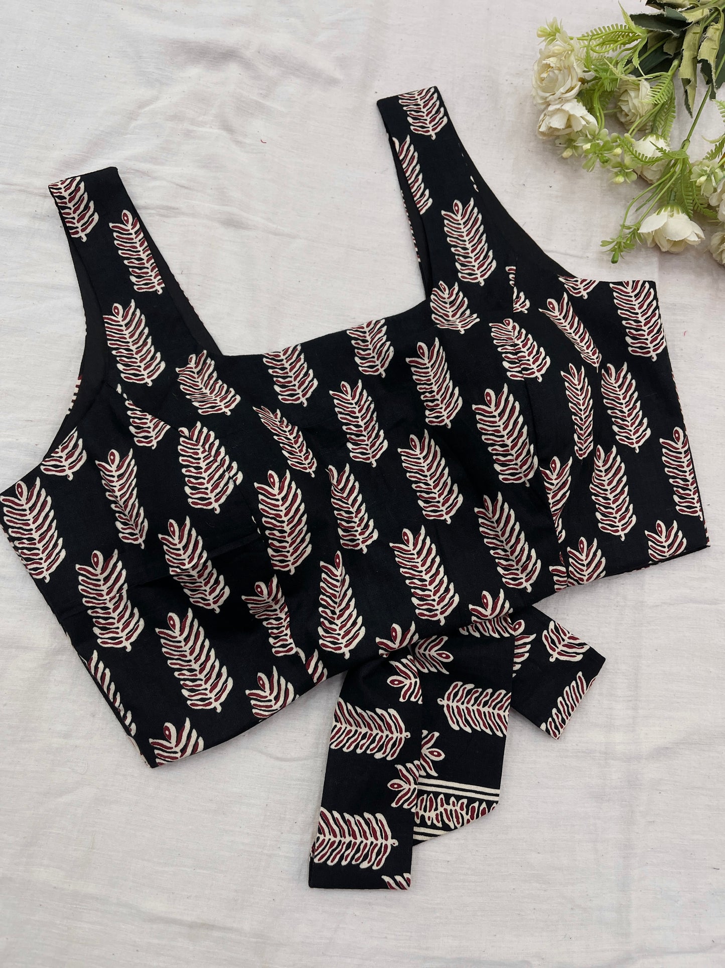 Black Babool Ajrakh Print Knot Blouse