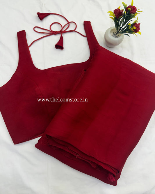 Sindoor Modal Silk Plain Saree Blouse Set