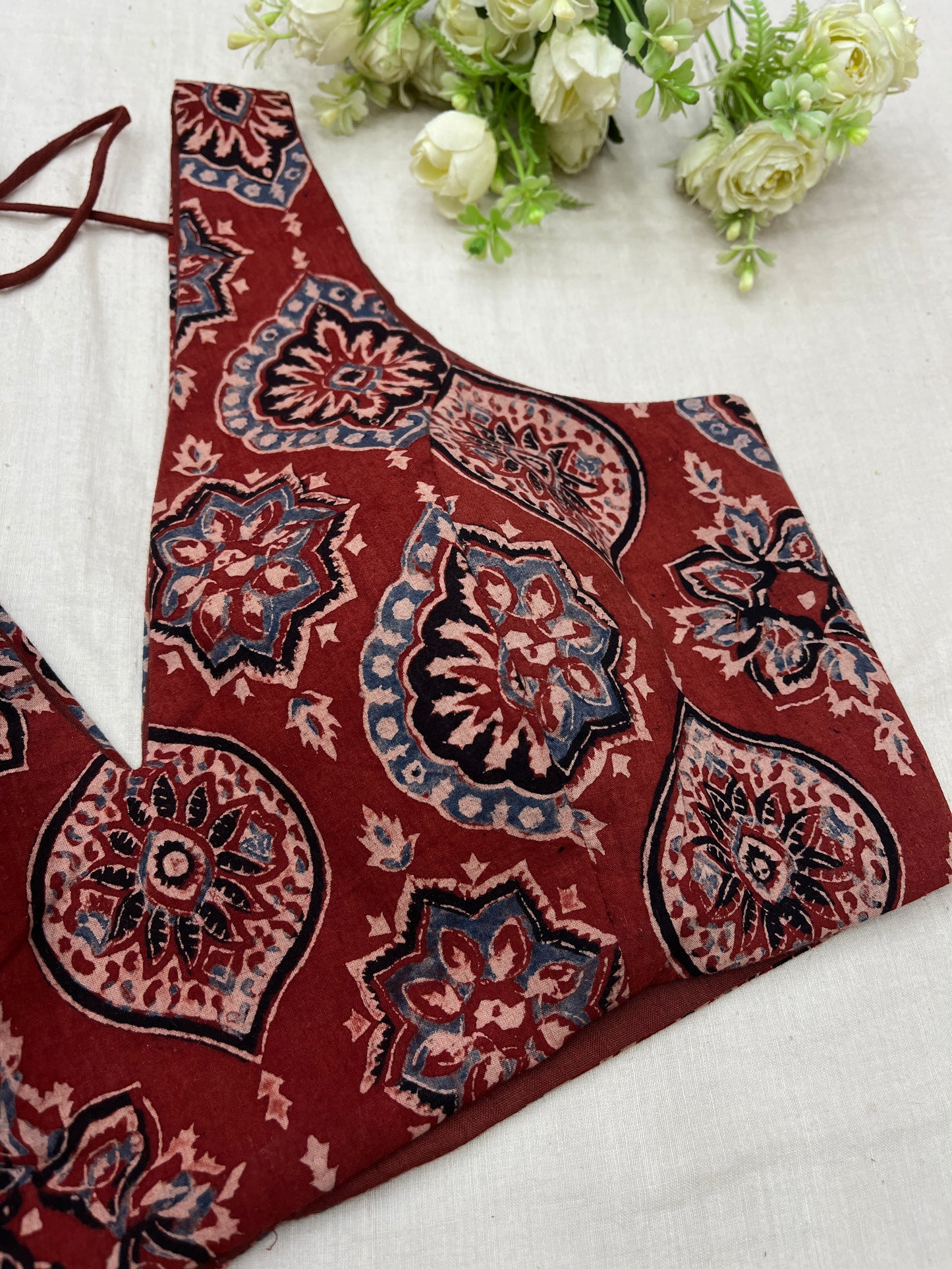 Rustic Badam Ajrakh Cotton Sleeveless Blouse