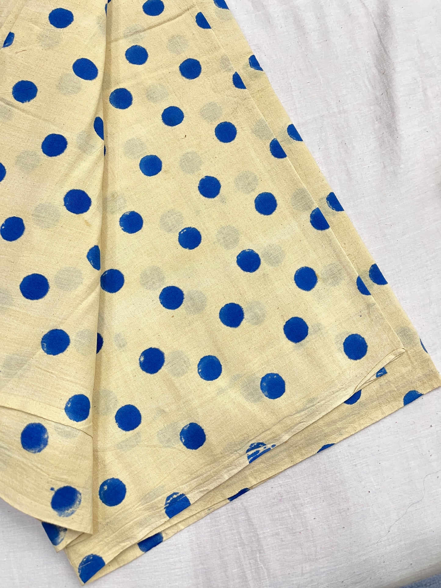 Cream Indigo Polka Dot Cotton Fabric