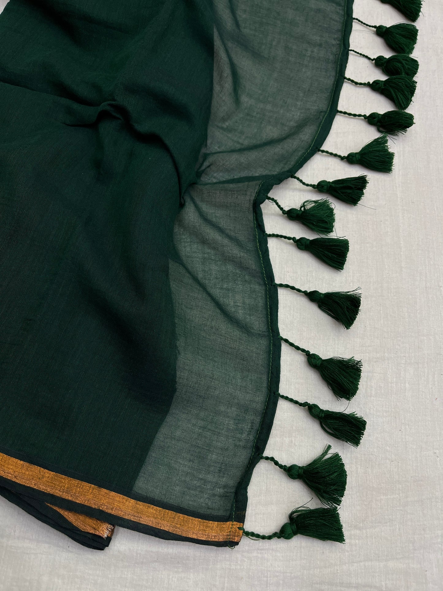 Green Copper Zari Border Mulmul Cotton Saree