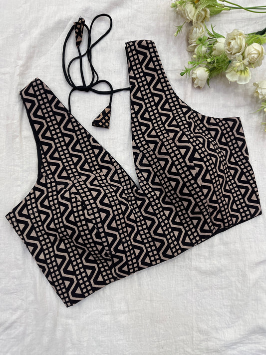 Black Dune Ajrakh Block Print Sleeveless Blouse