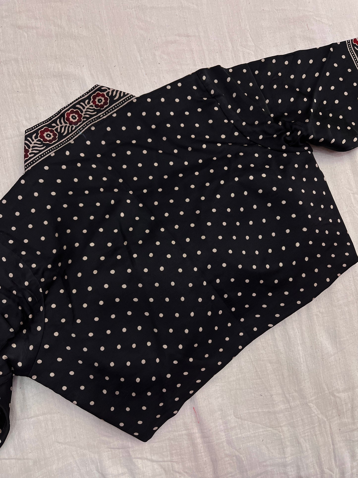 Retro Dotted Black Ajrakh Saree Blouse Combo Set