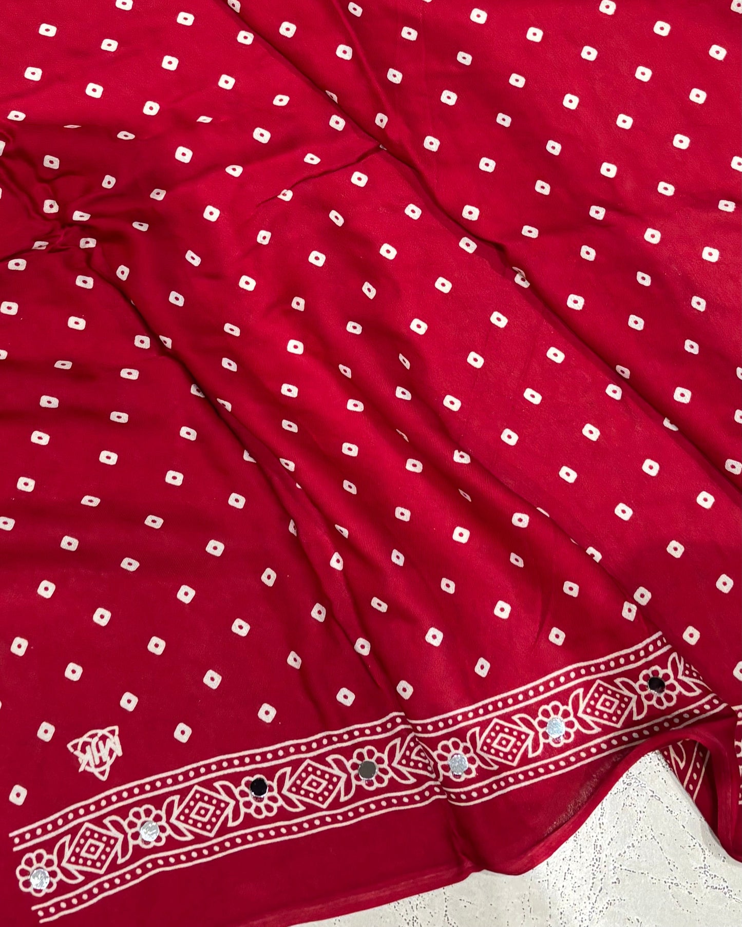 Red Elephant Ajrakh Mirror saree (Pre-order Dispatch Starts 15th Aug 2026)