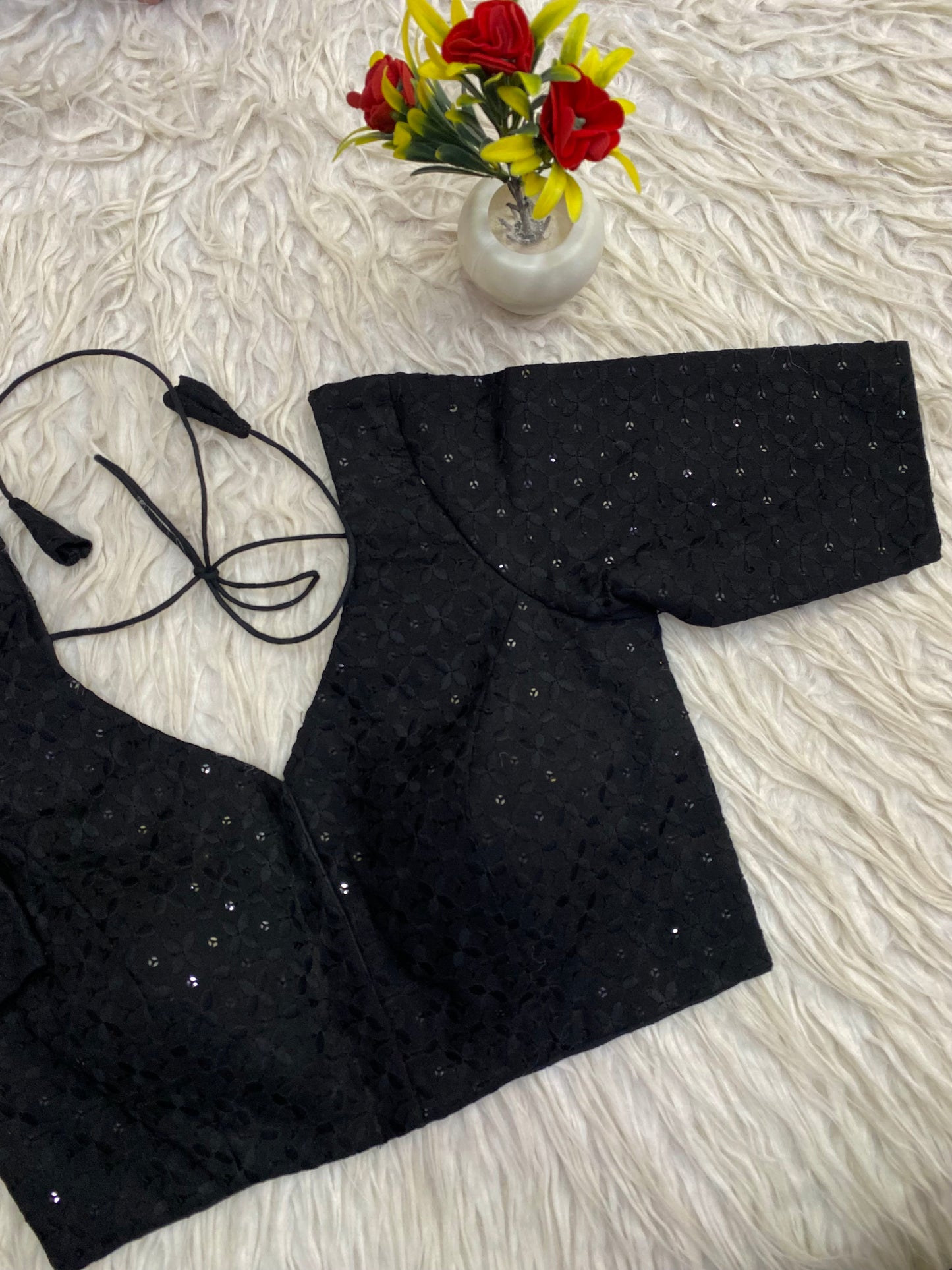 Black Chikankari Chumki ES Blouse