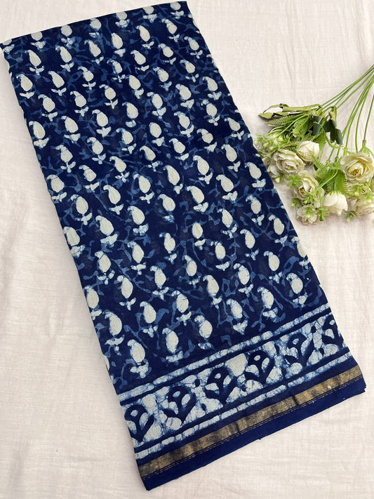 Indigo Chanderi Cotton Saree 5