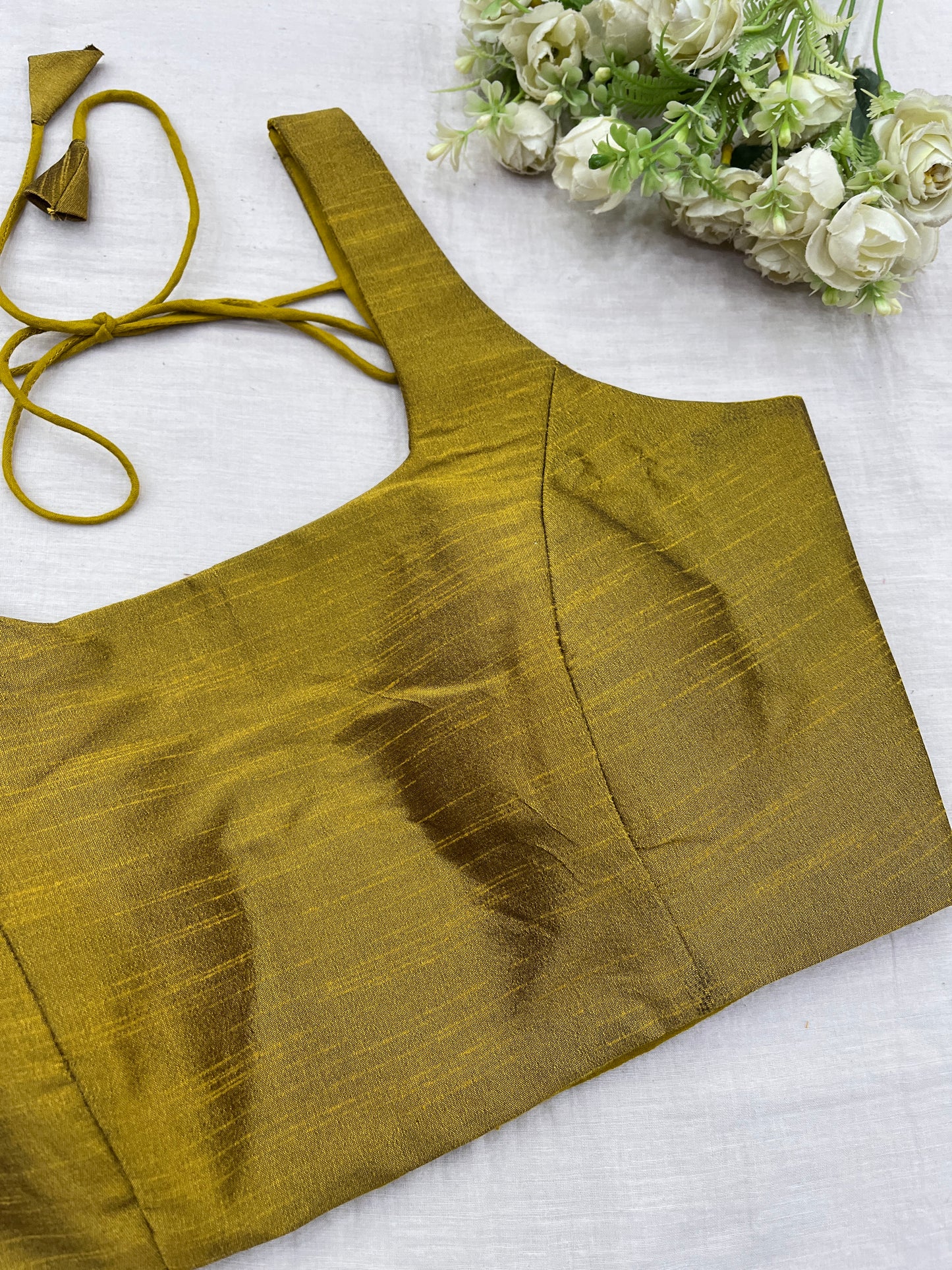 Olive Gold Raw Silk Basic Strap Blouse