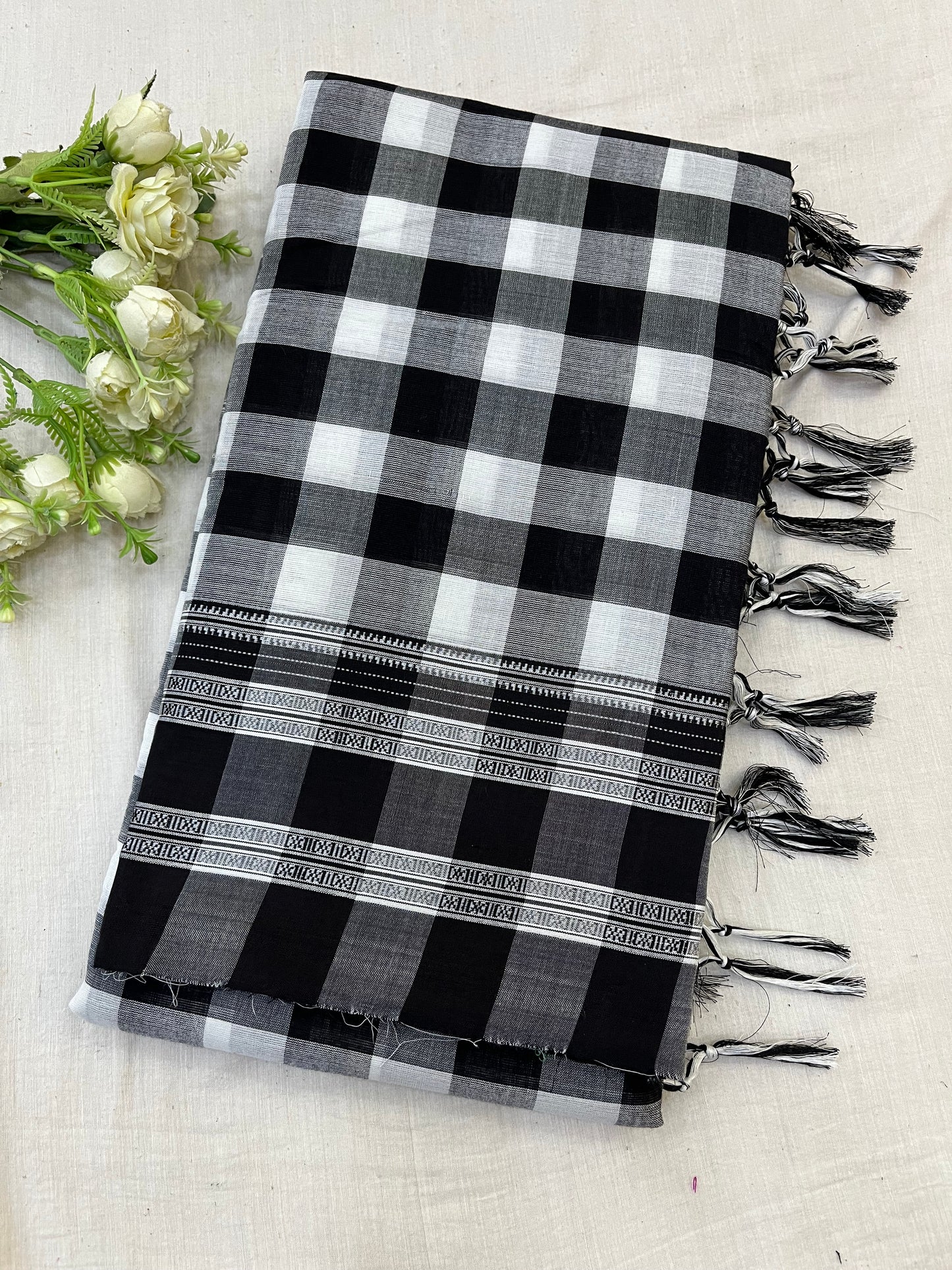 Black White Box Checks Ilkal Saree